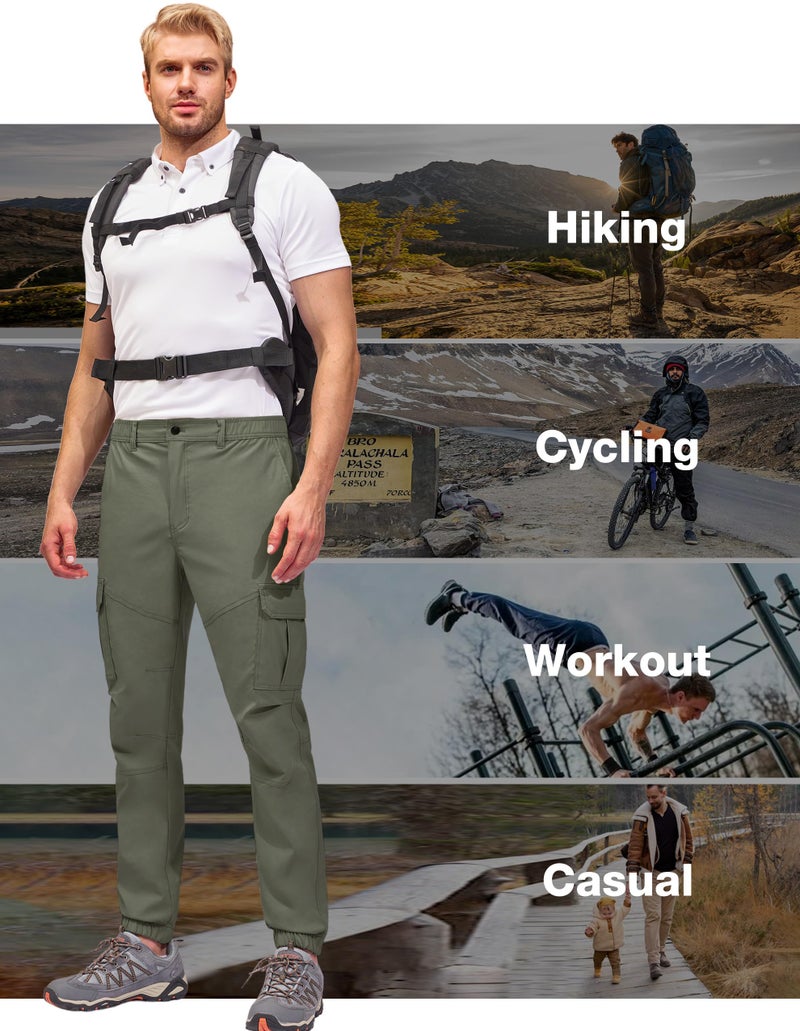 PULI Men's Lightweight Hiking Travel Pants, Slim Fit Stretch Joggers, Waterproof Quick Dry Outdoor Pants with Pockets Army Green 36 - Image 5